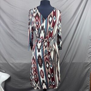 LuLaRoe Wrap Dress Boho Aztec Southwestern Geometric Midi Tie Waist SZ XL